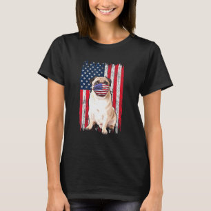 Pug American Flag Dog Wears Face Mask 4th Of July T-Shirt