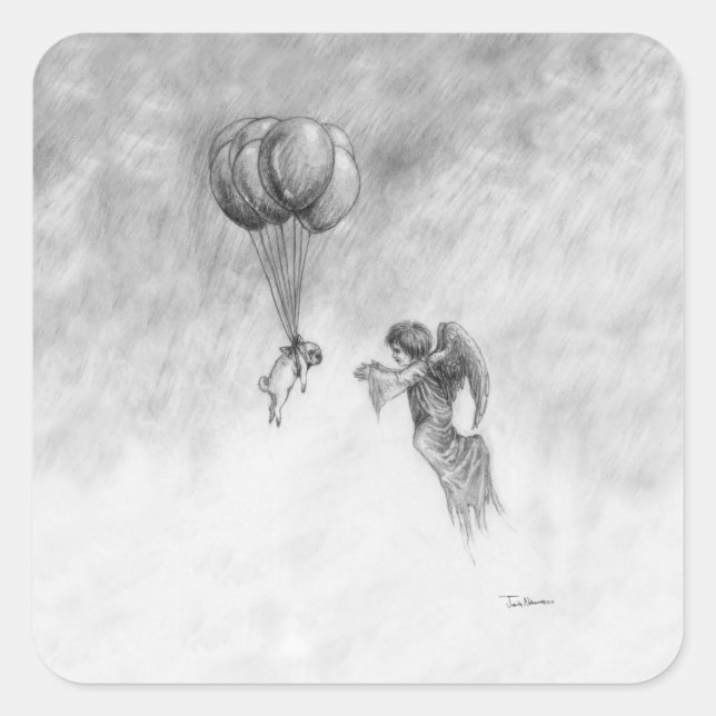 Pug and Angel Square Sticker (Front)