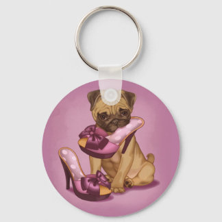 Pug and bow shoes key ring