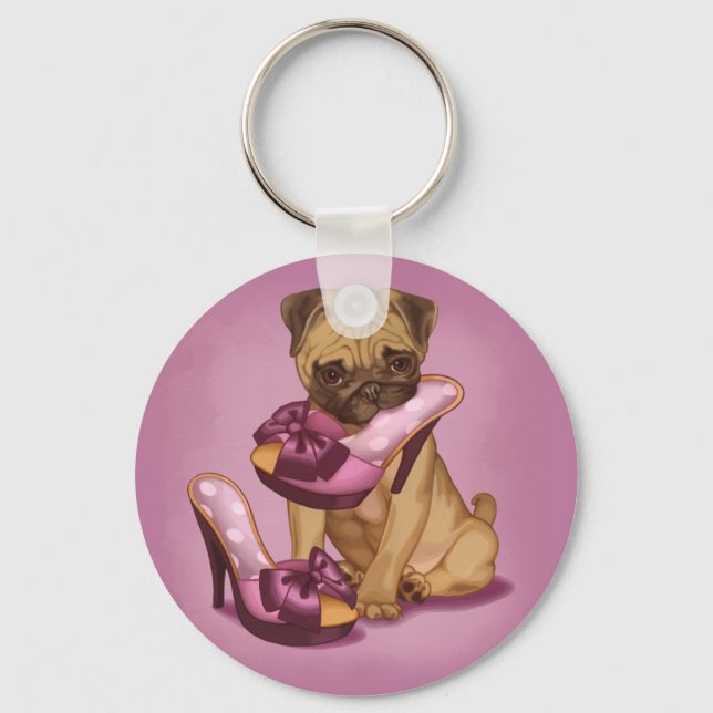 Pug and bow shoes key ring (Front)