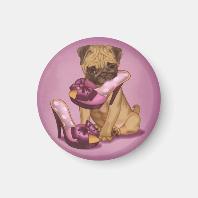 Pug and bow shoes magnet (Front)