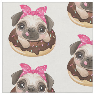 Pug and Chocolate Doughnut Fabric