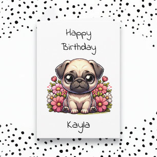 Pug and Colouring Page Personalised Birthday Card