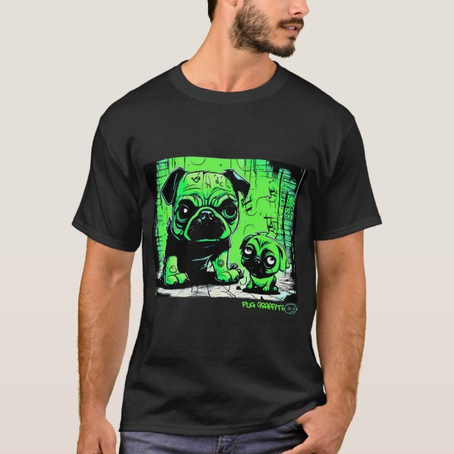 Pug and Frankenstein Graffiti Art 5 T-Shirt (Front)