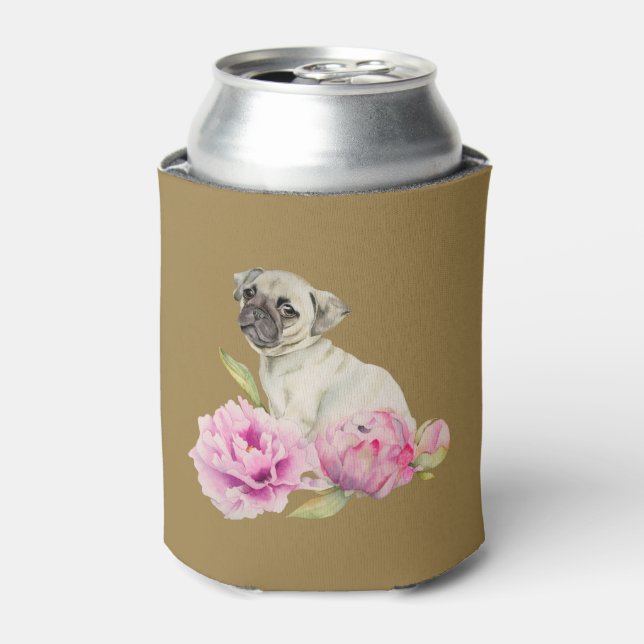 Pug and Peonies | Add Your Name Can Cooler (Can Front)