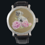 Pug and Peonies | Watercolor Illustration Watch<br><div class="desc">This is a watercolor painting of a puppy pug sitting in the middle of peony flowers. The flowers are starting as a bud on the right and slowly blooming to its fullest as it goes to the left.</div>