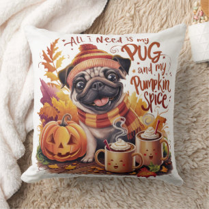 Pug and pumpkin spice Cute Cushion