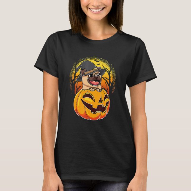 Pug And Pumpkin Spooky Halloween Dog Men Women Kid T-Shirt (Front)