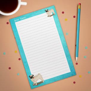 Pug and Roses Your Name Slogan Cute Dog Stationery