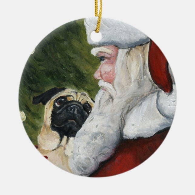 Pug and Santa Dog Art Ornament (Front)