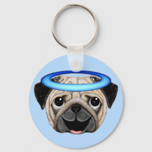 Pug Angel Emoji - Angel Pug Emoji Key Ring