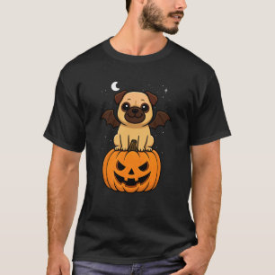 Pug Animal Lover Bat Costume Pumpkin Halloween Mum T-Shirt