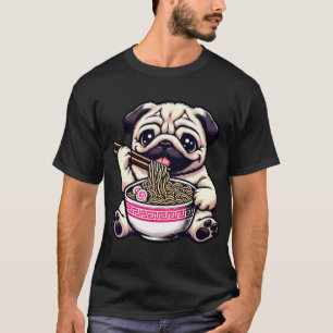Pug Anime Dog Eating Ramen Noodles T-Shirt