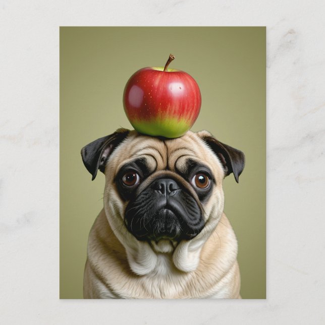 Pug Apple Holiday Postcard (Front)