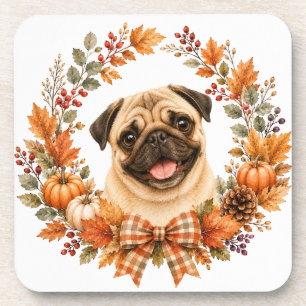 Pug Autumn Wreath Coaster