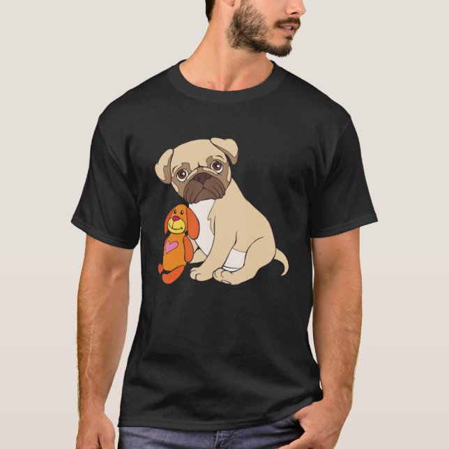 Pug Baby Dog  Pug Puppy with Toy T-Shirt (Front)
