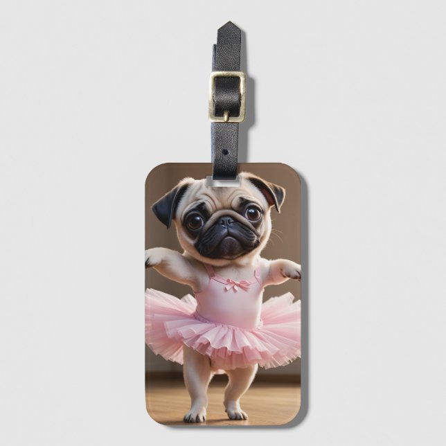 Pug Ballerina Luggage Tag (Front Vertical)