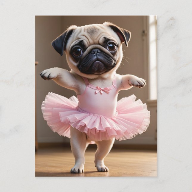 Pug Ballerina Postcard (Front)