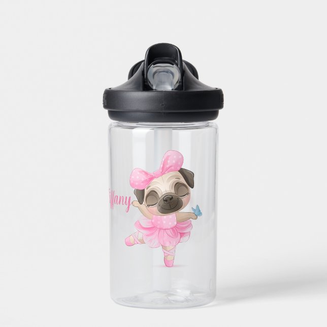 Pug Ballerina  Water Bottle (Front)