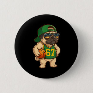 Pug Basketball Dog 67 Gen Alpha Slang Srts Men Boy 6 Cm Round Badge