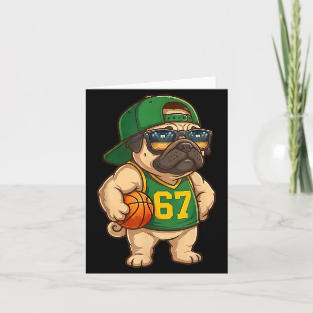 Pug Basketball Dog 67 Gen Alpha Slang Srts Men Boy Card (Front)