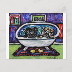 Pug Bathtime Postcard