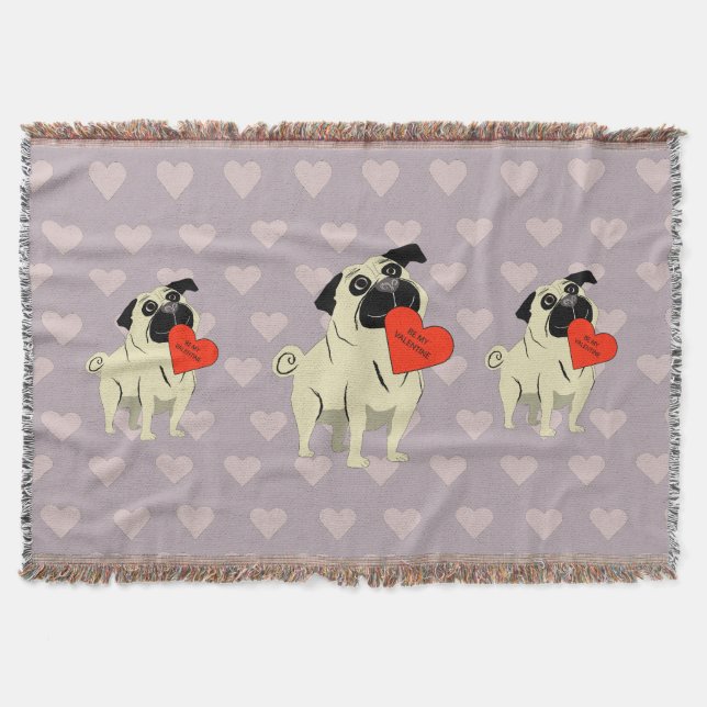 Pug be my Valentine Throw Blanket (Front)