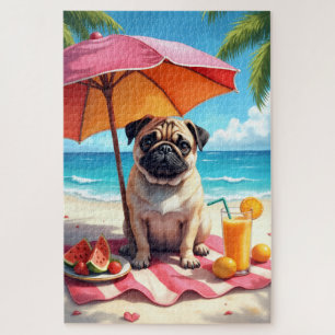 Pug Beach Relax Scene Jigsaw Puzzle