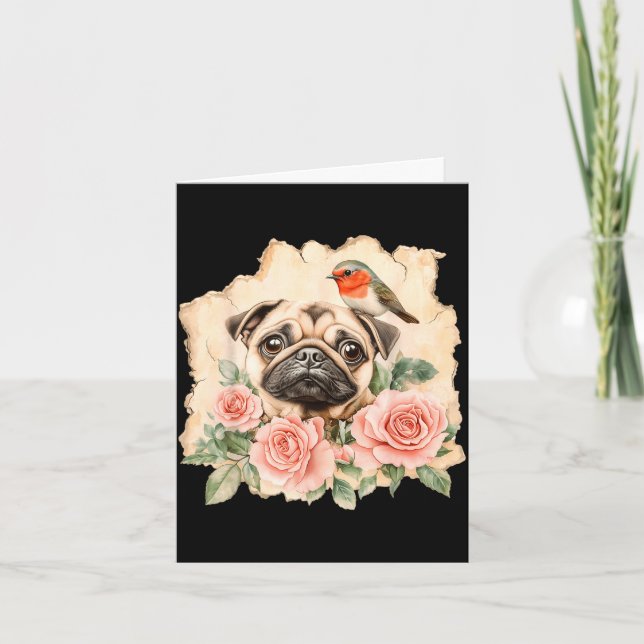Pug bird cute dog funny pug  card (Front)