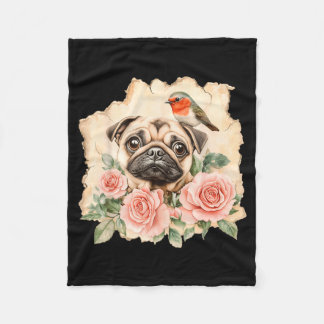 Pug bird cute dog funny pug  fleece blanket