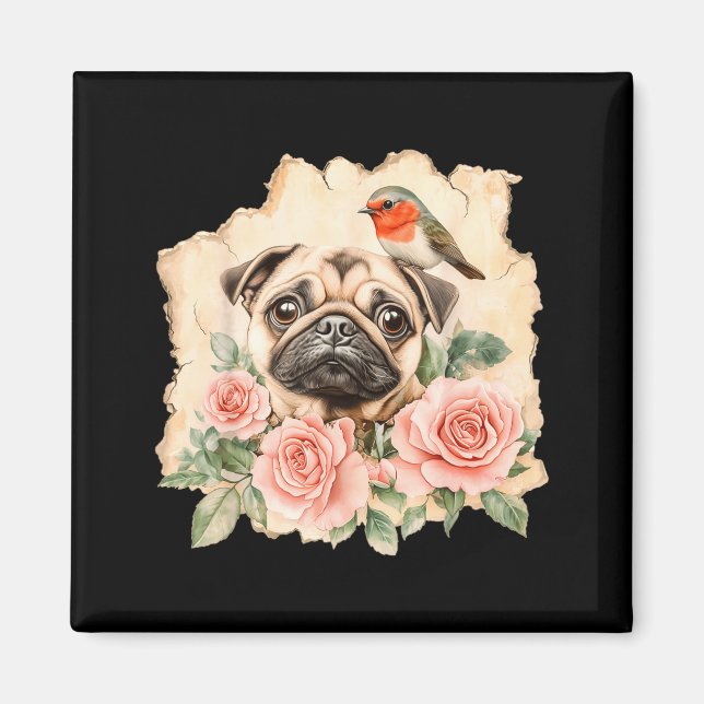 Pug bird cute dog funny pug  magnet (Front)