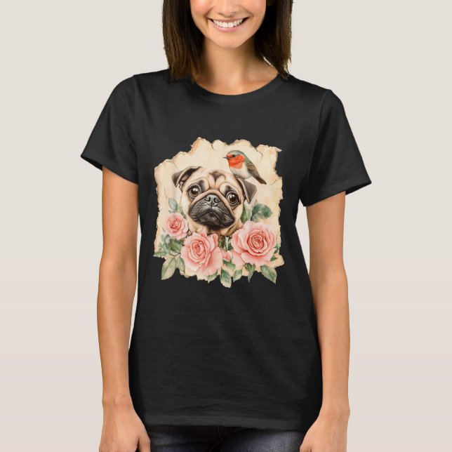 Pug bird cute dog funny pug  T-Shirt (Front)