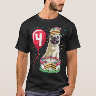 Pug Birthday Cake Balloon 4 T-Shirt