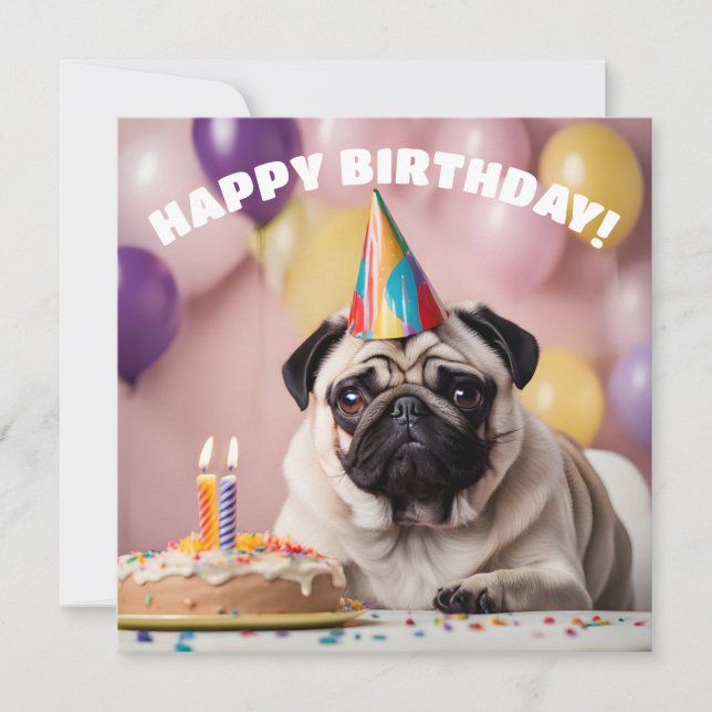 Pug Birthday Party Card (Front)