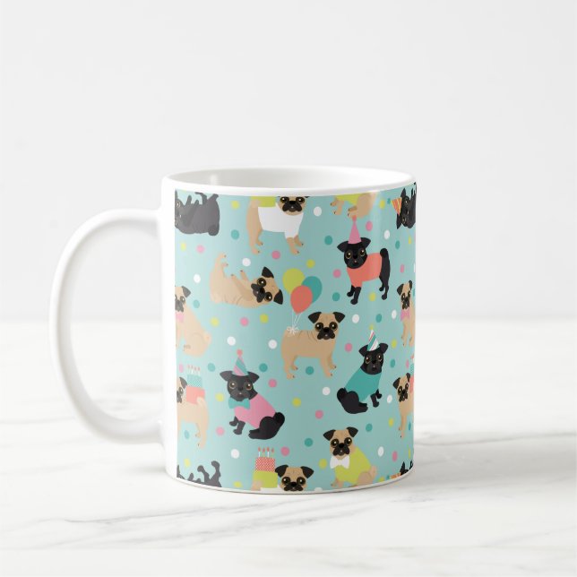 Pug Birthday Party Celebration Coffee Mug (Left)