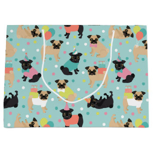 Pug Birthday Party Celebration Large Gift Bag