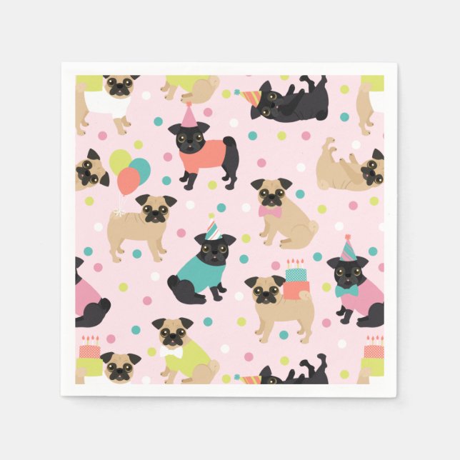 Pug Birthday Party Celebration Napkin (Front)