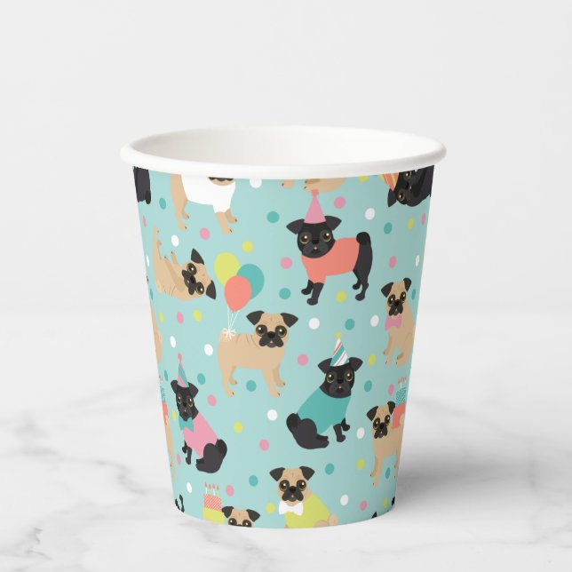 Pug Birthday Party Celebration Paper Cups (Front)