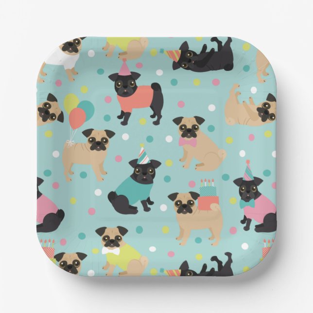 Pug Birthday Party Celebration Paper Plate (Front)