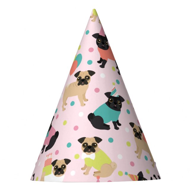 Pug Birthday Party Celebration Party Hat (Front)