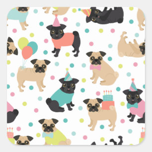 Pug Birthday Party Celebration Square Sticker