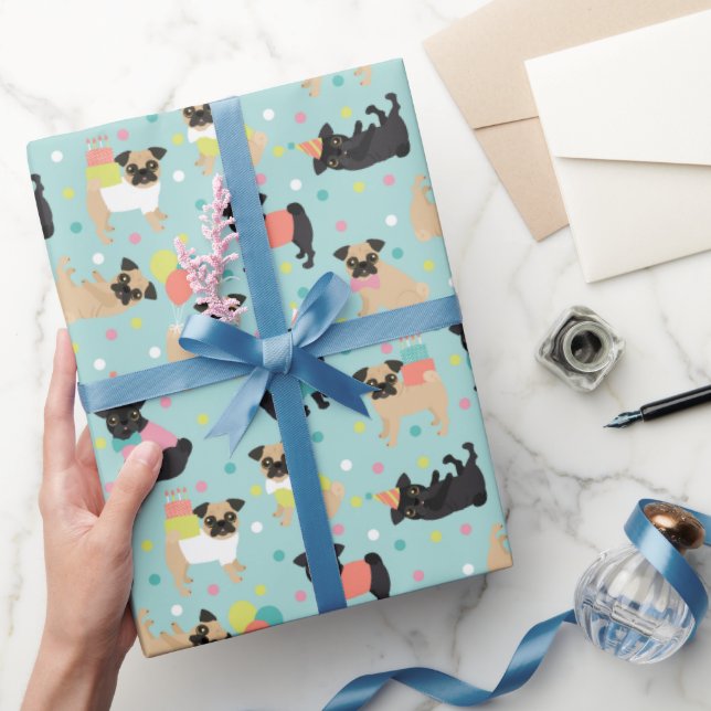 Pug Birthday Party Celebration Wrapping Paper (Gifting)