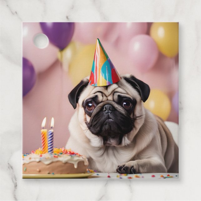 Pug Birthday Party Favour Tags (Front)