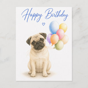 Pug Birthday Postcard
