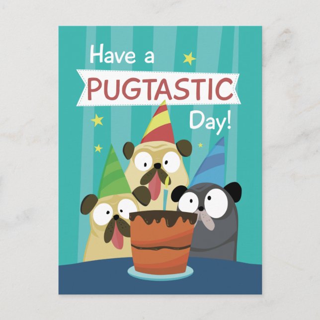 Pug Birthday Postcard (Front)