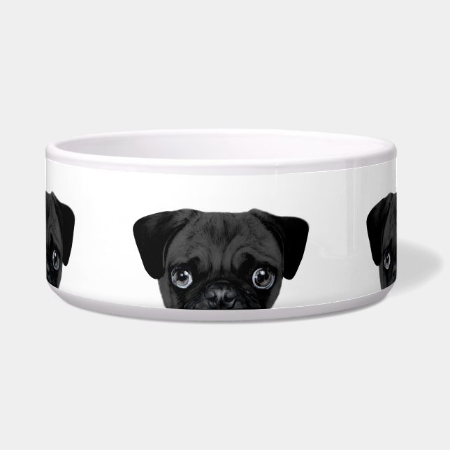 Pug Black  ceramic dog feeding (Front)