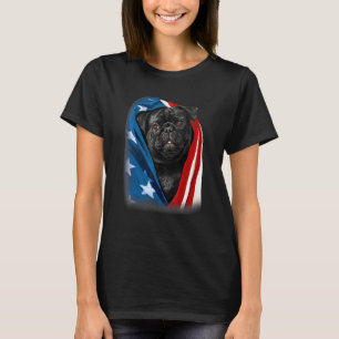 Pug Black Dog American Flag 4th Of July Animal Pat T-Shirt