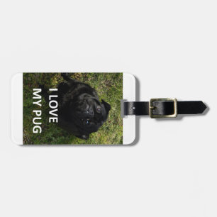 pug black love w pic luggage tag