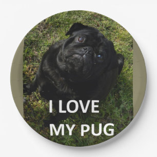pug black love w pic paper plate