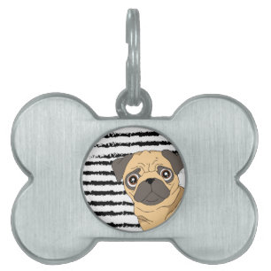 Pug black white pattern pet ID tag